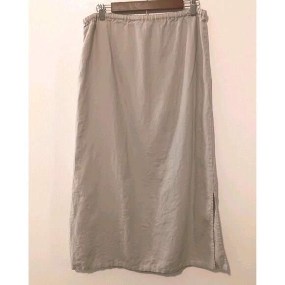 OUTFIT JPR Pure Linen Maxi Skirt M Tan Drawstring Elastic Waist Side Slit - Picture 6 of 11